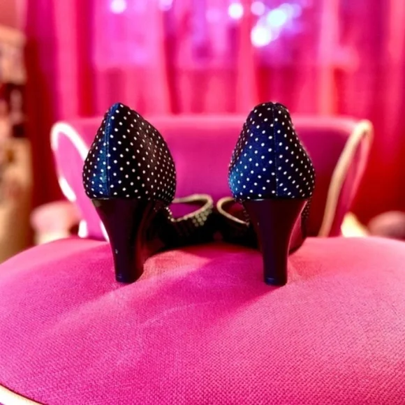 1950s Retro Pinup Style Satin Peep-Toe Polka Dot Slip-On Wedges Women’s 7.5 - Picture 4 of 5